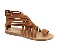 36 Marron foncé Emmanuela Sandales en cuir Gladiator avec fermeture à glissière, chaussures d'été à la main grecque de haute qualité, sandales plates à anneau de pointe, sandales boho chics