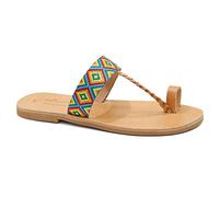36 multicolore Emmanuela Sandales d'anneau grecque en coton de haute qualité chaussures d'été faite à la main pour femmes, sandales à glissière plate Boho chic, sandales hippies et tribales