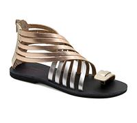 36 multicolore Emmanuela Sandales en cuir Gladiator avec fermeture à glissière, chaussures d'été à la main grecque de haute qualité, sandales plates à anneau de pointe, sandales boho chics