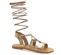 36 or Emmanuela Sandales en cuir à haut genou dans un style grec ancien, sandales de gladiateur plat à la main avec orteils ouverts, chaussures d'été de haute qualité pour attacher les femmes