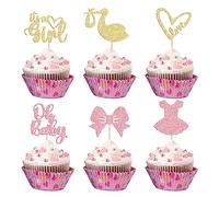36 Pack Oh Baby Cupcake Toppers It's a Girl Cupcake Toppers with Bow Dress Love Heart Glitter Cake Picks Decorations for Baby Shower Girl Birthday Party Supplies