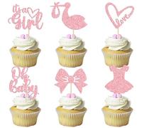 36 Pack Oh Baby Cupcake Toppers It's a Girl Cupcake Toppers with Bow Dress Love Heart Pink Glitter Cake Picks Decorations for Baby Shower Girl Birthday Party Supplies