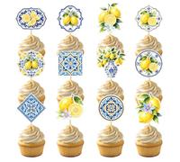 36 Pcs Citron Bleu Cupcake Décorations Fête Prénatale, Capri Amalfi Gâteau Topper & Pics, Agrume Mariage Anniversaire Révélation Genre, Motif Carrelage