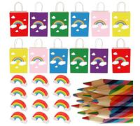 36 Pcs Ensemble A Dessin D'arc-en-ciel,12 Crayon Arc En Ciel,12 Gomme Arc-en-ciel,12 Pochette Cadeau Sac, pour Dessin, Coloriage, Croquis, Cadeau pour Les Vacances Anniversaire