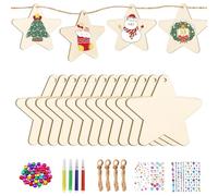 36 pcs étoiles en bois pendentif en bois Noël kit de bricolage pour enfants,bricolage de Noël décoration de Noël en bois pendentif de Noël décor cadeau pendentif de déco étoiles en bois arbre de Noël