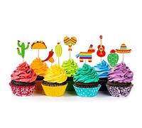 36 Pcs Fiesta Cupcake Topper Mexican Theme Cake Decoration for Mexican Themed Cactus Donkey Taco Pepper Sombrero Mustache Party Decorations