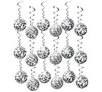 36 Pcs Glitter Disco Ball Decorations,Boules de Disco 70s 80s suspendues,Guirlandes de paillettes argentées,Guirlande en papier pour fête Retro Disco Fever Birthday Party Favors Supplies