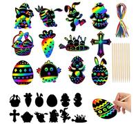 36 Pcs Kit de Papier à Gratter de Pâques, Avec Brochettes en Bambou et Rubans, Pâques Scratch Art, Cartes à Gratter pour Enfants de Pâques, Pour Décoration de Pâques et Bricolage (Easter)