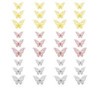 36 PCS Papillon Decoration, Stickers Muraux, Ornements De Papillons 3D Decoration Decoratifs Autocollants Amovibles Vifs avec 3 Tailles Différentes, 12 chacun en or, argent et or rose