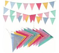 36 pièces/12 m, 12 pièces/4 m Drapeaux de fanion en lin vintage réutilisables et colorés, fanions triangulaires multicolores pour l'extérieur - Décoration suspendue pour fête, mariage, anniversaire, S