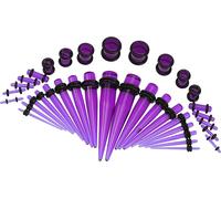 36 pièces Acrylique à la mode Oreille Connecteur Taper Expander Kit de Stretching Transparent Violet