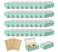 36 Pièces Boîte Gâteaux Cupcakes avec Fenêtre Transparente, 2 Trous Boîte à Cupcakes avec Autocollants Merci, Boîte à Muffins à Cupcakes pour Beignets Biscuits Macarons