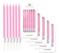 36 pièces Bougies de gâteau d'anniversaire, Bougie anniversaire longue avec supports, Bougies fine pour la décoration de fête de Gâteau de Mariage d'anniversaire (Rose)