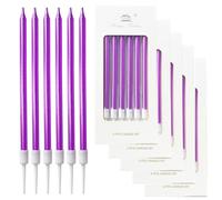 36 pièces Bougies de gâteau d'anniversaire, Bougie anniversaire longue avec supports, Bougies fine pour la décoration de fête de Gâteau de Mariage d'anniversaire (Violet)