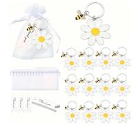 36 pièces Coffret cadeau Porte-clés Abeille et Tournesol - Charmants charms en acier inoxydable avec sacs en organza blanc et étiquettes de remerciement, idéal pour les mamans, les amies, les soeurs, 