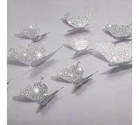 36 Pièces Combinaison de Papillon Scintillants Bricolage Stickers Muraux de Papillon 3D Décoration de Maison (Argent Scintillant)