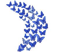 36 pièces de décoration d'autocollant mural papillon bleu royal creux, autocollant mural amovible.