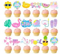 36 Pièces Décoration de Gâteau de Plage Hawaïenne, Decoration Gateau Hawaien, Décoration de Gâteau pour Été, DIY Décoration de Plage D'océan, Decoration Gateau pour Piscine Plage Fête