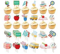 36 pièces décorations de rentrée scolaire deco cupcake, garnitures de petits gâteaux Back to School decoration gateau rentrée scolaire, retour à l'école décorations gâteaux décoration cupcake