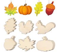 36 pièces découpes de Thanksgiving avec corde 6 Styles artisanat en bois à peindre bricolage blanc automne découpes en bois inachevé ornement à suspendre