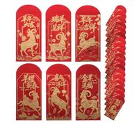 36 Pièces Enveloppes Chinoises 2027 en Papier, Zodiaque Chèvre | Feuillage Doré Rouge, Structure Traditionnelle Robuste, pour Groupes et Fêtes du Nouvel An, Amis, Aînés