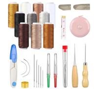 36 Pièces Kit de Réparation de Rembourrage, Outils de Couture du Cuir à Fil Ciré, Kit d'Aiguilles à Coudre à la Main, Ensemble de Couture Découseu Outils et Fournitures d'Artisanat pour DIY Débutants