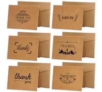 36 Pièces Papier Kraft Cartes de Remerciement avec Enveloppes et Autocollants, Marron Cartes Merci, Carte de Remerciement, pour Thanksgiving, Mariage, Anniversaire, Graduation(6 Motifs, 9cm x 7cm)