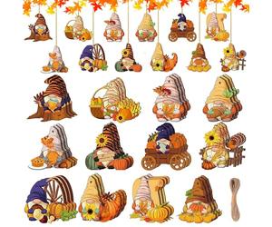 36 Pièces Pendentif de Thanksgiving, Automne Ornements en Bois, Feuilles D'érable à la Citrouille, Festival de la Moisson (A)