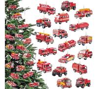 36 Pièces Suspension Sapin de Noel en Bois en Forme De Voiture Pendentif Noël en Bois avec Corde Objets de Décoration de Noël pour La Maison et Les Étiquettes Cadeaux (Camion de Pompiers)