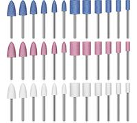 36 Pièces Tête de Meulage Montée sur Roue Abrasive Tête de Meulage de Meule avec Boîte en Plastique pour Tige d'Outil Rotatif de 1/8 Pouce 3 Couleurs 2 Formes 6 Tailles