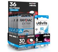 36 Piles Taille 675 pour Les Aides auditives PR44 (Blue - Zinc Air) avec la Technologie Phono Pulse pour amplificateur auditif - 36 Piles: 6 Udivita + 30 Rayovac