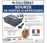 36 Postes d'Appâtages pour Souris, Sécurisés pour Enfants et Animaux, Lot de 36 Unités SoluDérat - Fabriqués en France - Notice en Français - Boîtes Vendues Vides sans Appât (Poison)