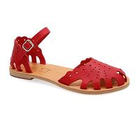 36 Rouge corail Emmanuela Sandales dans un style grec ancien, sandales en cuir plat à la main avec orteils fermés, sandales réglables, chaussures d'été avec des bretelles de cheville pour femmes