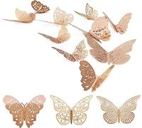 36 stickers muraux 3D papillons 36 pièces en or rose.