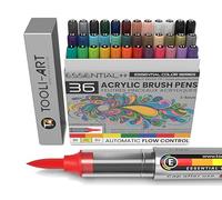 36 Stylos de Peinture Acrylique à Pointe Flexible avec Couleurs Essentielles - Contrôle Automatique du Flux 1-5mm pour Peinture sur Roche, Coloriage, Lettrage, Verre, Tasses, Bois, Métal, Toile, Tissu