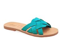 36 turquoise Emmanuela Sandales dans un style grec ancien, Sandales plats en cuir à la main avec orteils ouverts, chaussures d'été de haute qualité pour femmes, curseurs beige blanc turquoise