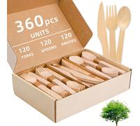360/300/150/75 pièces Set de couverts jetables en bouleau, comprenant 120/100/50/25 pièces de couteaux, 120/100/50/25 pièces de fourchettes, 120/100/50/25 pièces de cuillères. Essentiel pour les vacan