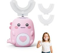 360º Brosse A Dent Electrique Enfant, Brosse à Dent éLectrique Enfant Avec 2 TêTes De Brosse En Silicone En Forme De U, LumièRe Led Et Aspect Dinosaure,Pour Brosse à Dent éLectrique Enfants 3 Ans (B)