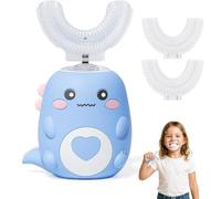 360º Brosse A Dent Electrique Enfant, Brosse à Dent éLectrique Enfant Avec 2 TêTes De Brosse En Silicone En Forme De U, LumièRe Led Et Aspect Dinosaure,Pour Brosse à Dent éLectrique Enfants 3 Ans (A)