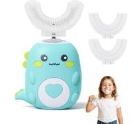 360º Brosse A Dent Electrique Enfant, Brosse à Dent éLectrique Enfant Avec 2 TêTes De Brosse En Silicone En Forme De U, LumièRe Led Et Aspect Dinosaure,Pour Brosse à Dent éLectrique Enfants 3 Ans (C)