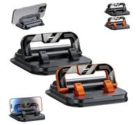 360° Dashboard Car Phone Holder with Strong Suction Cup, 2-in-1 Adjustable Viewing Angles Dashboard Mount with Hidden Emergency Contact Number Plate, Anti-Slip Holder for All Phones (Black + Orange)