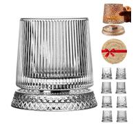 360 Degree Rotating Whiskey Glass, 3.94x3.46in cmSpinning Crystal Wine Glass, Crystal Barware with Kinetic Display, Old Fashioned Tumbler for Home Bar Parties Tasting Event (Vertical stripes,2 pcs)