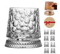 360 Degree Rotating Whiskey Glass, 3.94x3.46in cmSpinning Crystal Wine Glass, Crystal Barware with Kinetic Display, Old Fashioned Tumbler for Home Bar Parties Tasting Event (Bubble pattern,2 pcs)