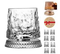 360 Degree Rotating Whiskey Glass, 3.94x3.46in cmSpinning Crystal Wine Glass, Crystal Barware with Kinetic Display, Old Fashioned Tumbler for Home Bar Parties Tasting Event (Tree bark pattern,1 pc)