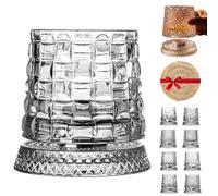 360 Degree Rotating Whiskey Glass, 3.94x3.46in cmSpinning Crystal Wine Glass, Crystal Barware with Kinetic Display, Old Fashioned Tumbler for Home Bar Parties Tasting Event (Vine pattern,2 pcs)