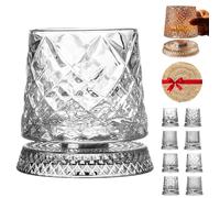 360 Degree Rotating Whiskey Glass, 3.94x3.46in cmSpinning Crystal Wine Glass, Crystal Barware with Kinetic Display, Old Fashioned Tumbler for Home Bar Parties Tasting Event (Diamond pattern,1 pc)