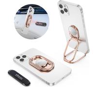 360 Degree Rotation Ultra Slim Folding Phone Ring Holder Stand for iPhone iPad Smartphones (with Universal Magnetic Car Mount) Hollow Rose Gold
