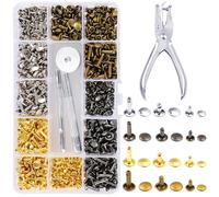 360 Ensemble Rivets en Cuir 4 Couleurs Double Rivet Tubulaire, Rivets pour Cuir, 3 Tailles, avec 3 Pièces Outil de Fixation et Perforateur de Trous, pour Bricolage Cuir Artisanat Vêtements Chaussures