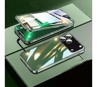 360 Full Protection Metal Magnetic Phone Case for iPhone 17 Pro Max, Anti-Fall Magnetic Adsorption Double-Sided Tempered Glass Phone Case with Snap Lock (Green,16plus)