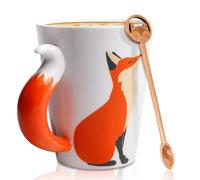 360 ml - Cadeau de renard avec cuillère - Tasse à café en céramique lisse - Renard - Mignon 3D - Cadeau de renard - Pour Noël, anniversaire, anniversaire de mariage, bureau et maison